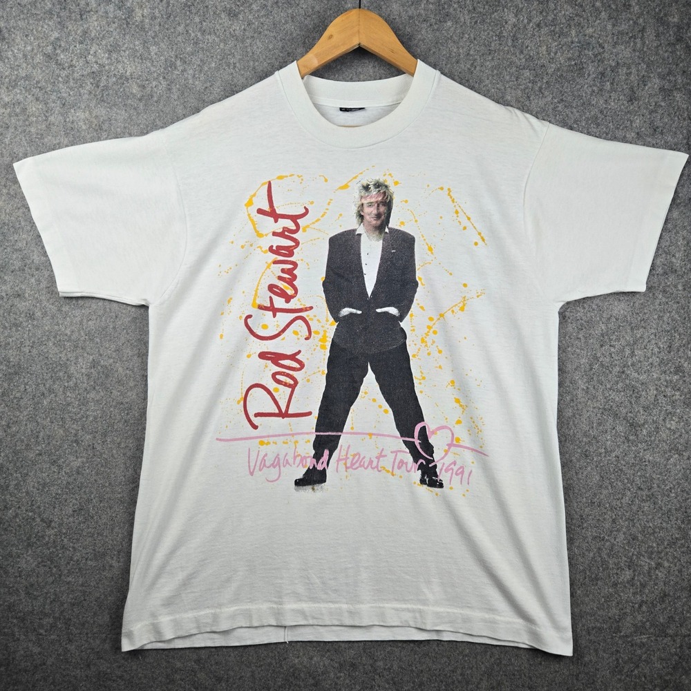 Vintage Rod Stewart T Shirt Mens XL White Vagabond Heart Tour 1991 Concert Rock